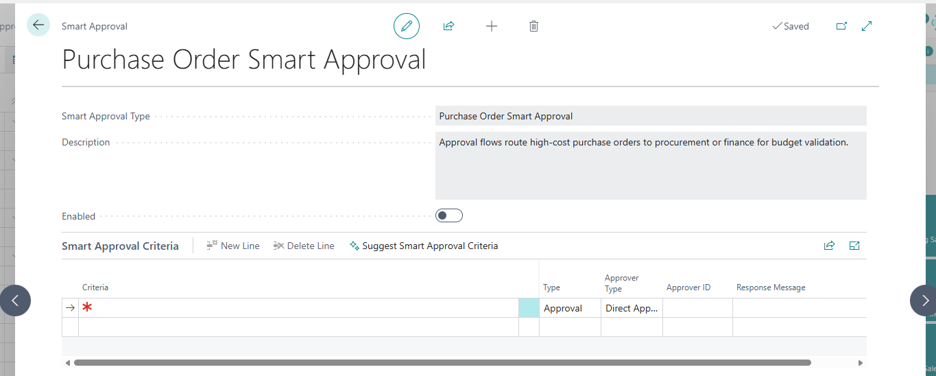 Smart Approval Card with criteria subpage