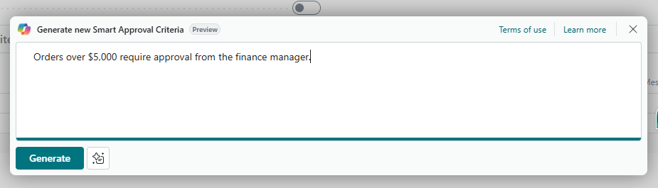 Copilot prompt dialog with natural language input
