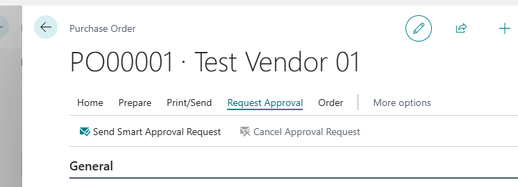 Smart Approval actions on a Purchase Order