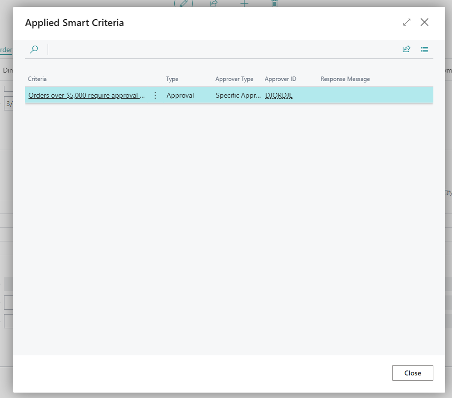 Applied Smart Criteria page showing matched criteria for a document